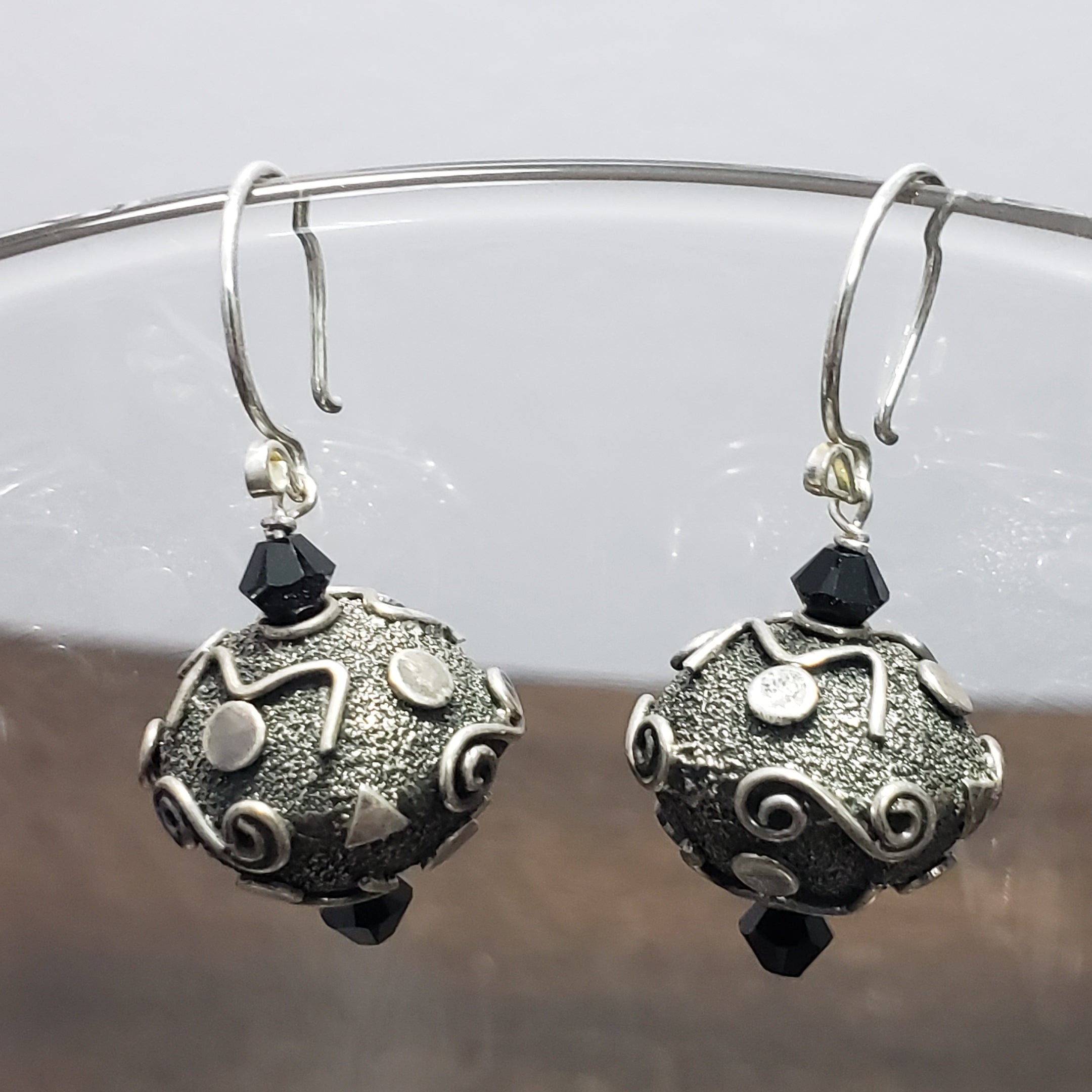 Sterling Silver Bali Bead Earrings with Swarovski Crystals