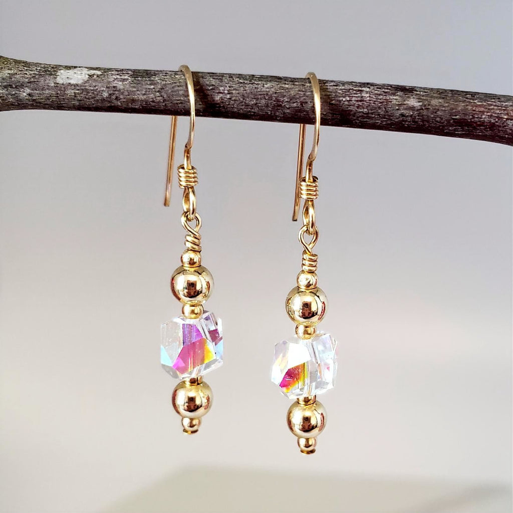 14k Gold Filled Swarovski Crystal AB Drop Earrings
