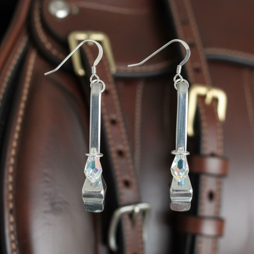 Horseshoe Nail Earrings with Swarovski Crystal AB Briolettes