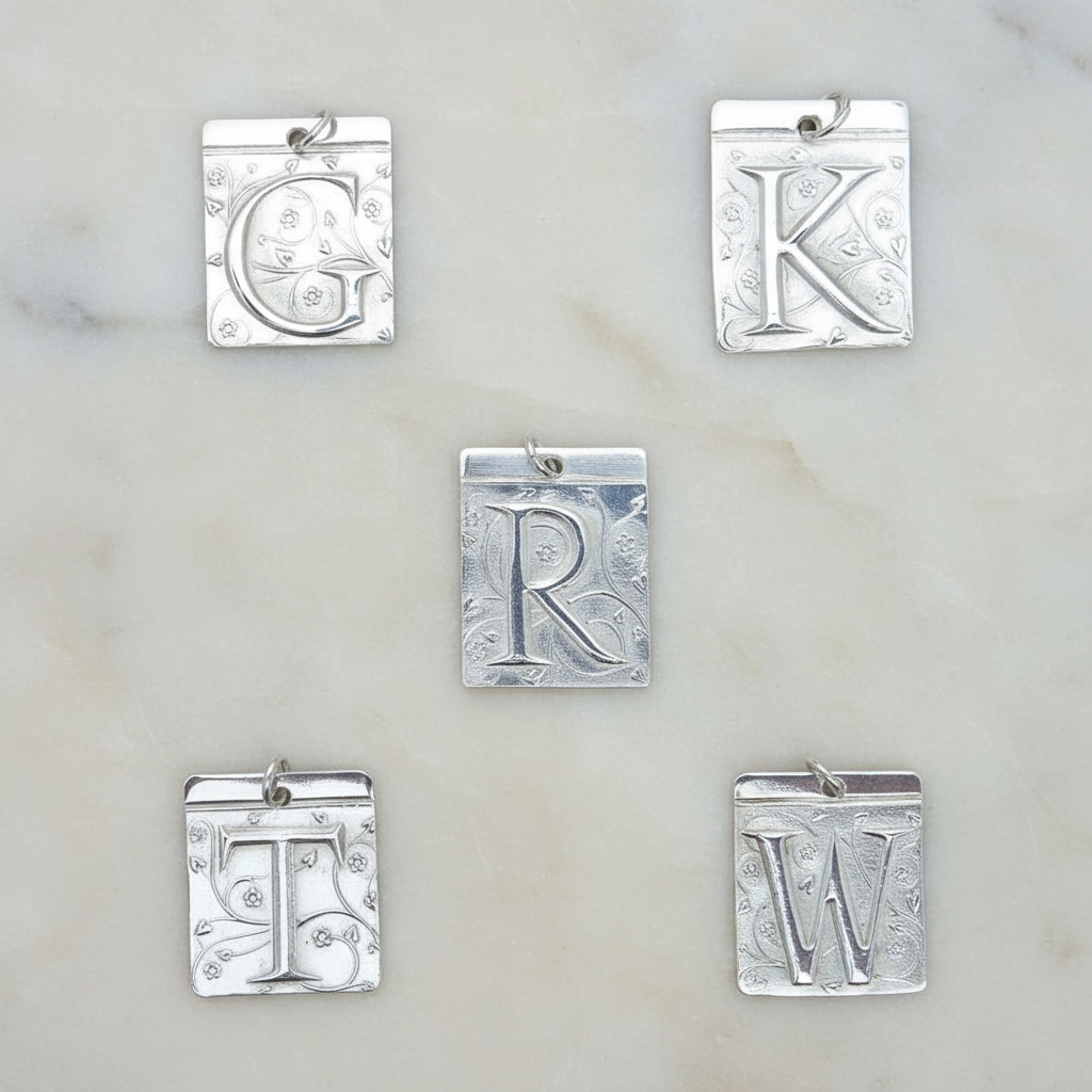 Pure Silver Initial Pendant, .999 Fine Silver, PMC - Large