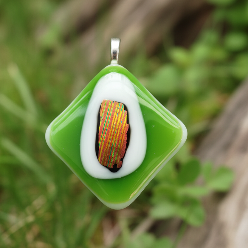Multi-Colored Dichroic Fused Glass Pendant