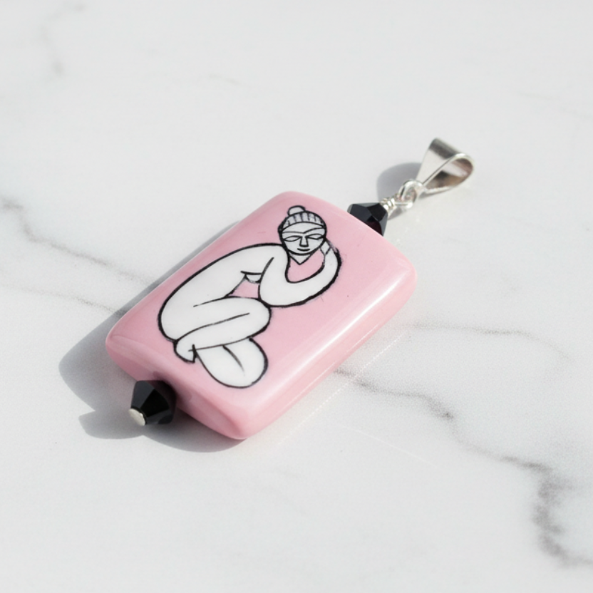 Pink Porcelain Pendant with Swarovski Crystals