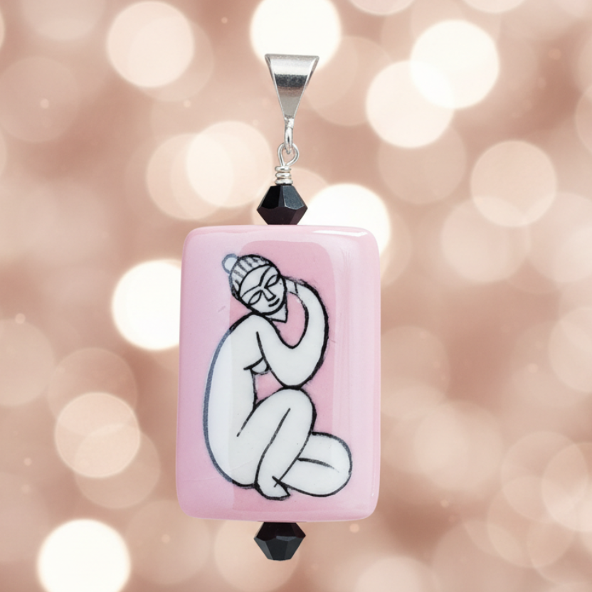 Pink Porcelain Pendant with Swarovski Crystals