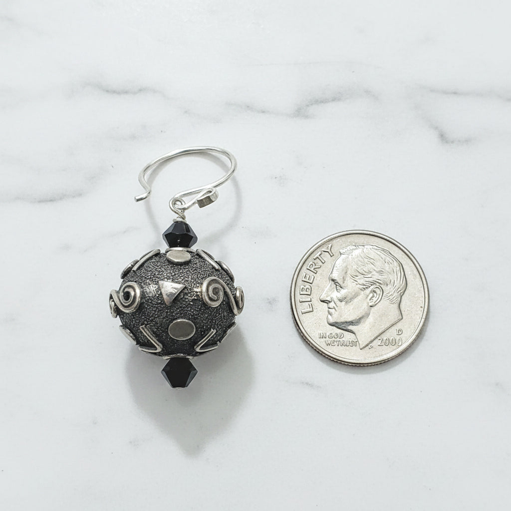 Sterling Silver Bali Bead and Swarovski Crystal Earrings
