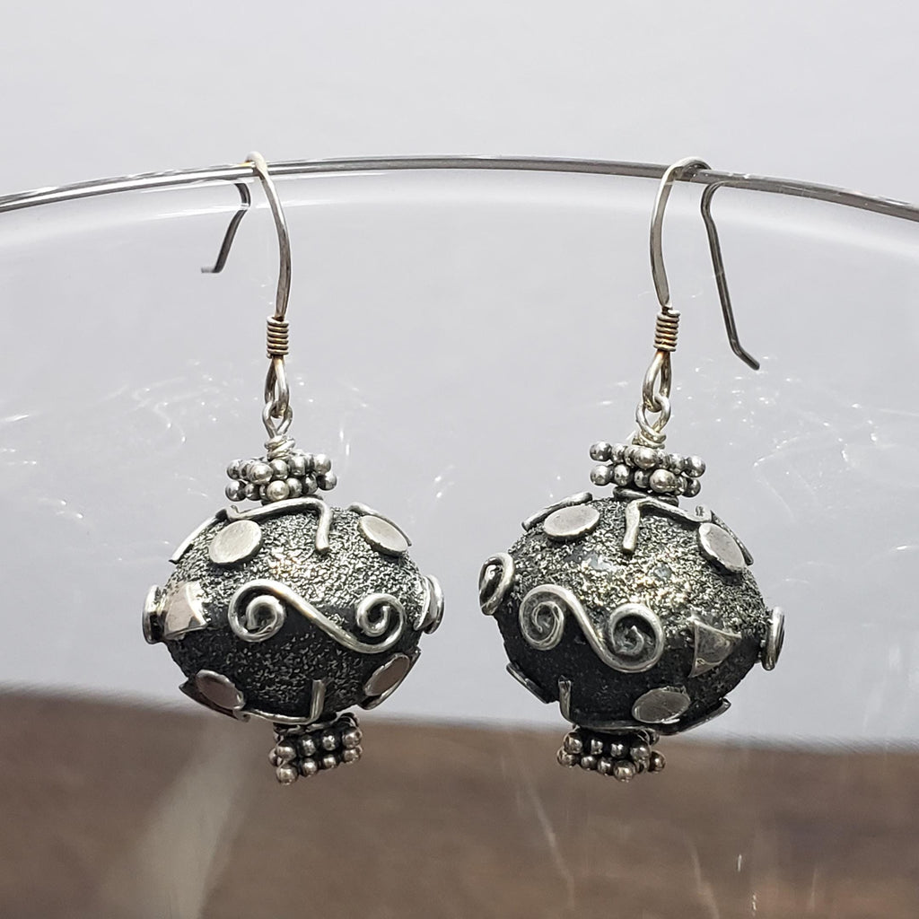 Sterling Silver Bali Bead Earrings