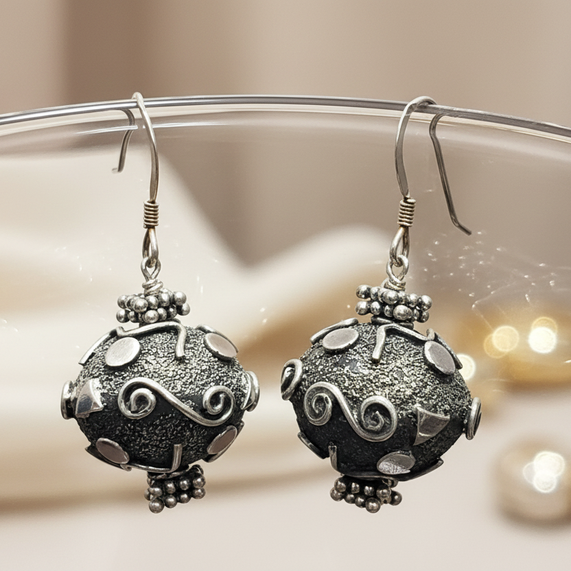 Sterling Silver Bali Bead Earrings – Handmade 925 Silver