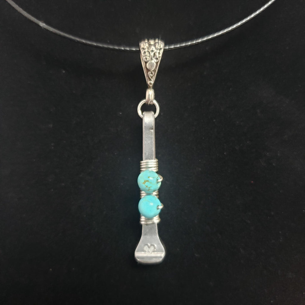 Horseshoe nail pendant - wire wrapped with turquoise beads