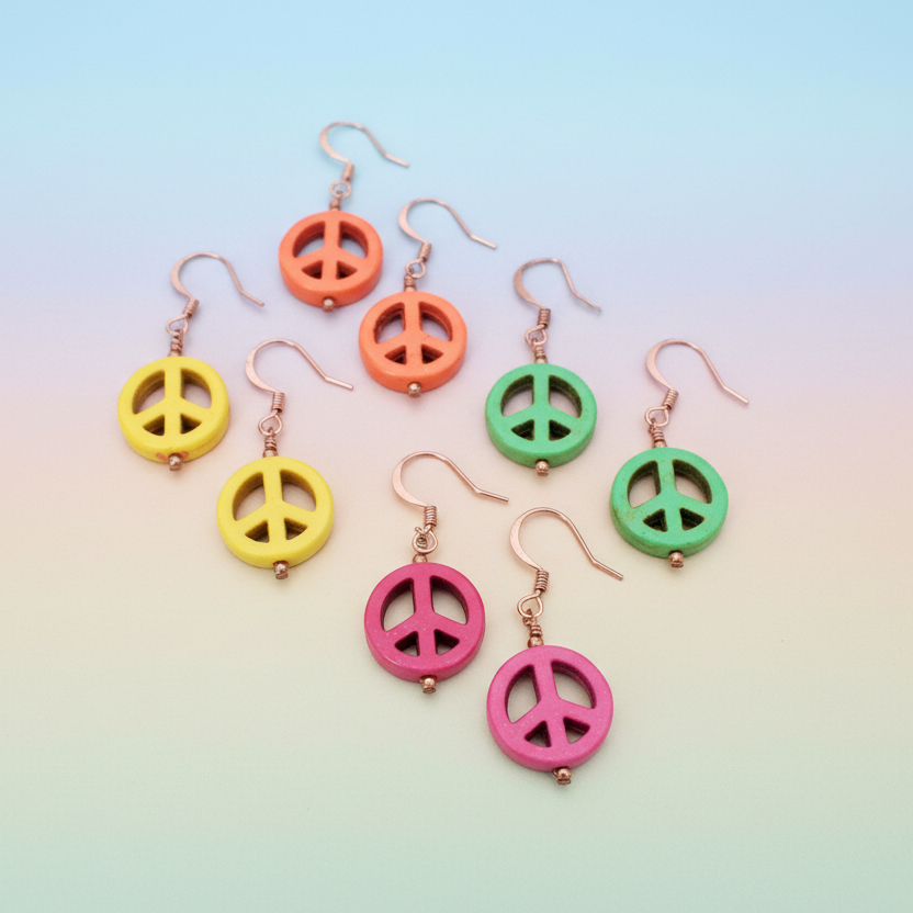 Peace Sign Earrings – Bohemian Jewelry, Retro Hippie Style