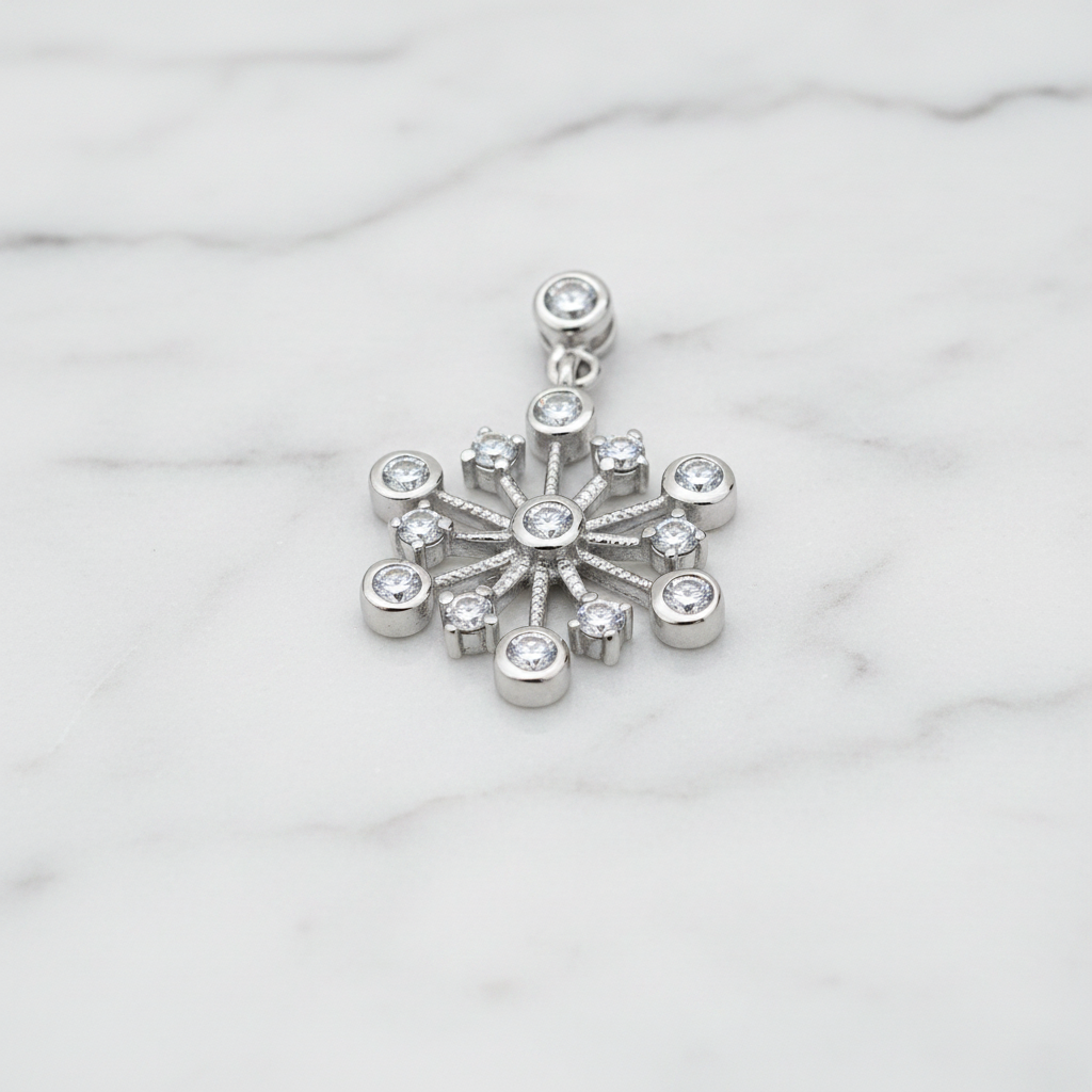 Sterling Silver Snowflake Pendant with CZ – Sparkling Winter Necklace