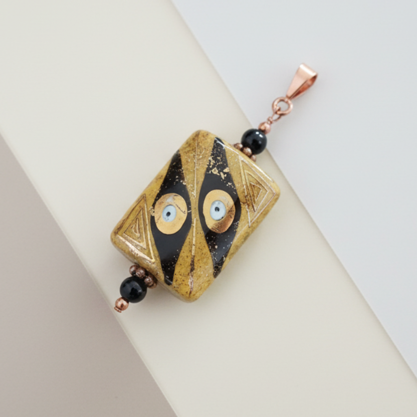 Modern, Hand-Painted Porcelain Pendant