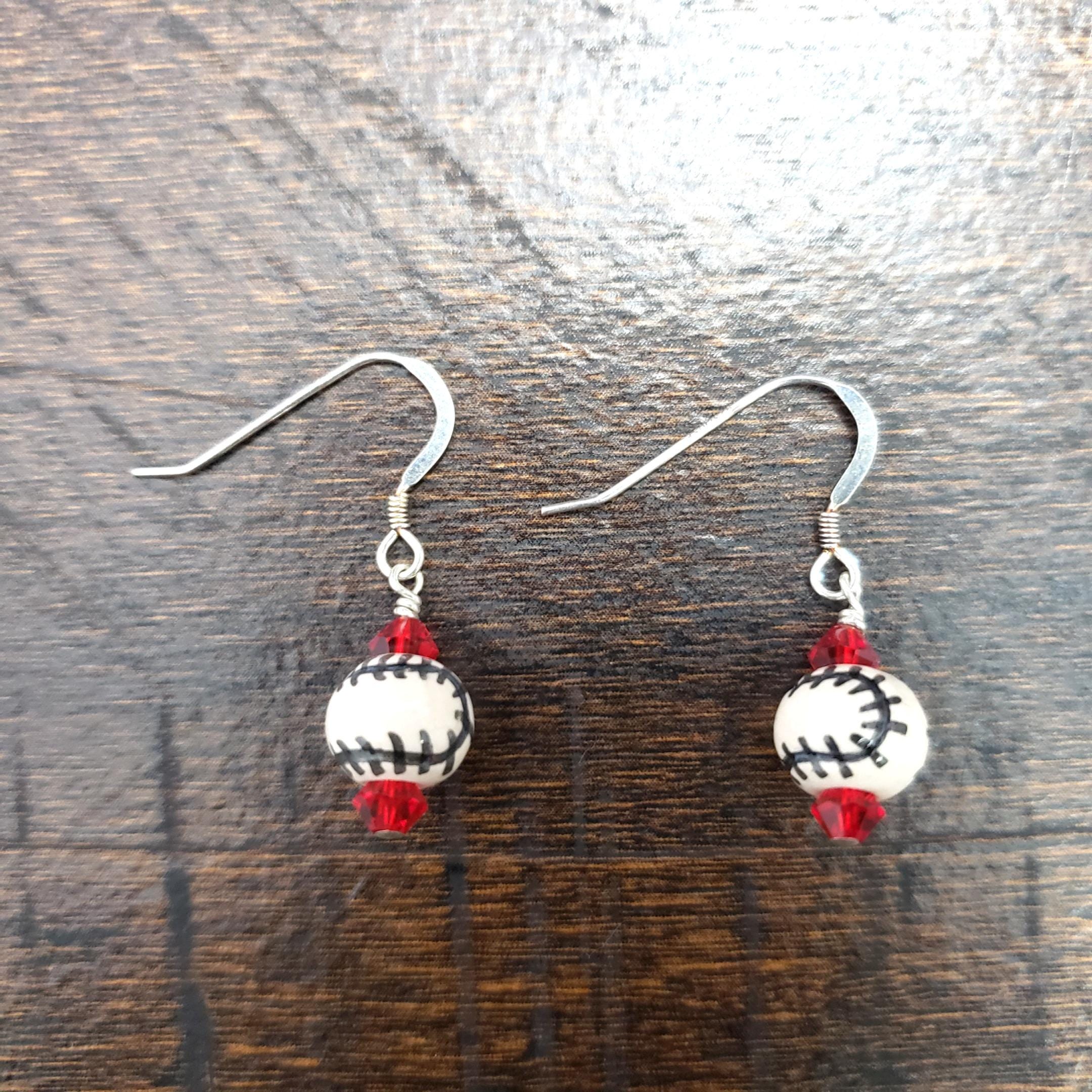 Baseball Earrings with Swarovski Crystals and Sterling Silver Earwires