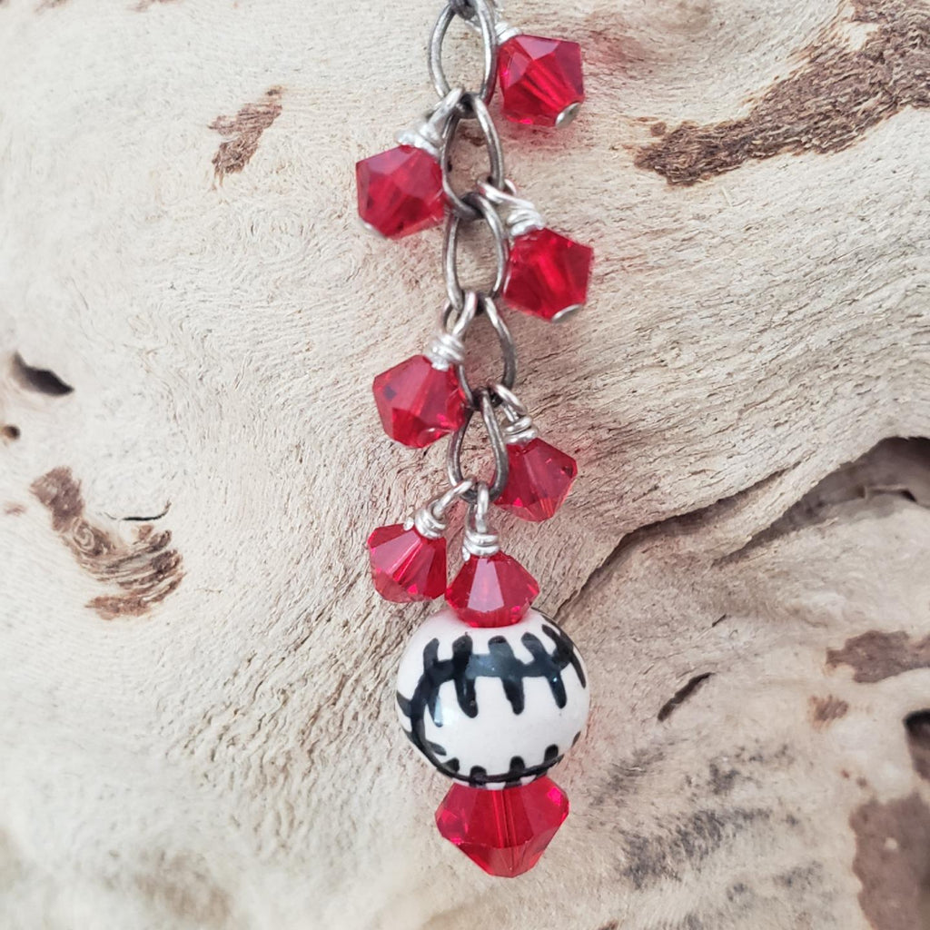 Baseball Cluster Pendant with Swarovski Crystals on Sterling Silver