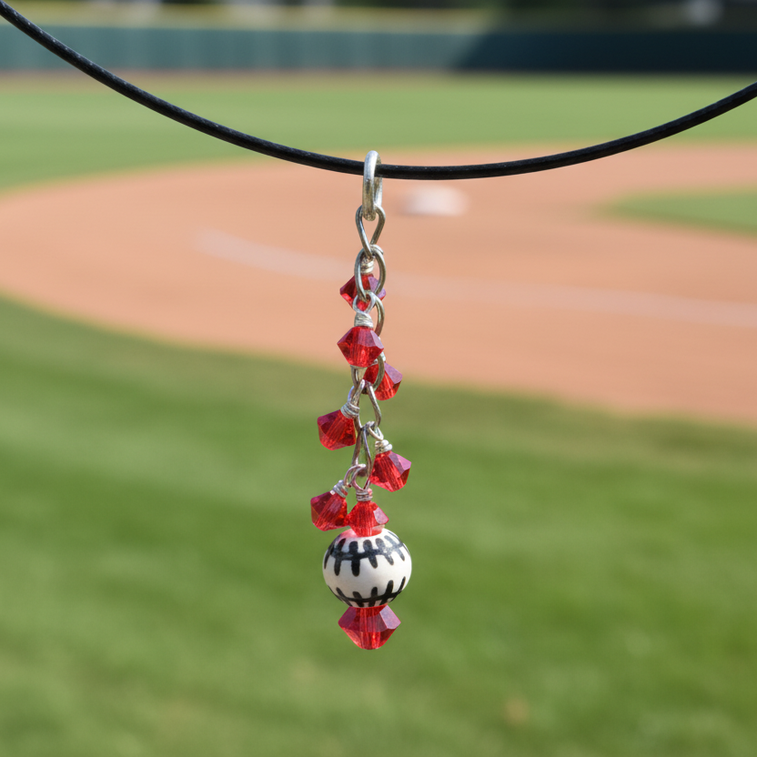 Baseball Cluster Pendant with Swarovski Crystals on Sterling Silver