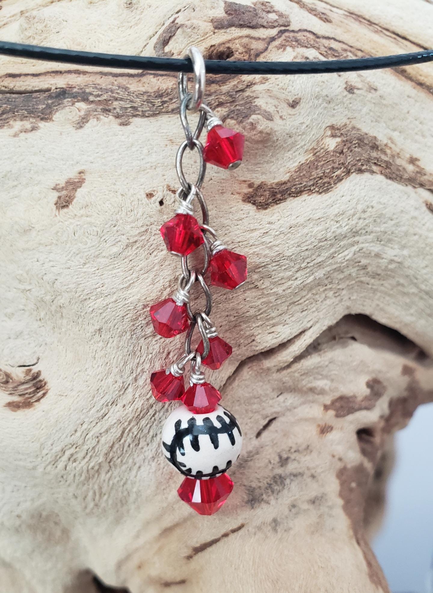 Baseball Cluster Pendant with Swarovski Crystals on Sterling Silver