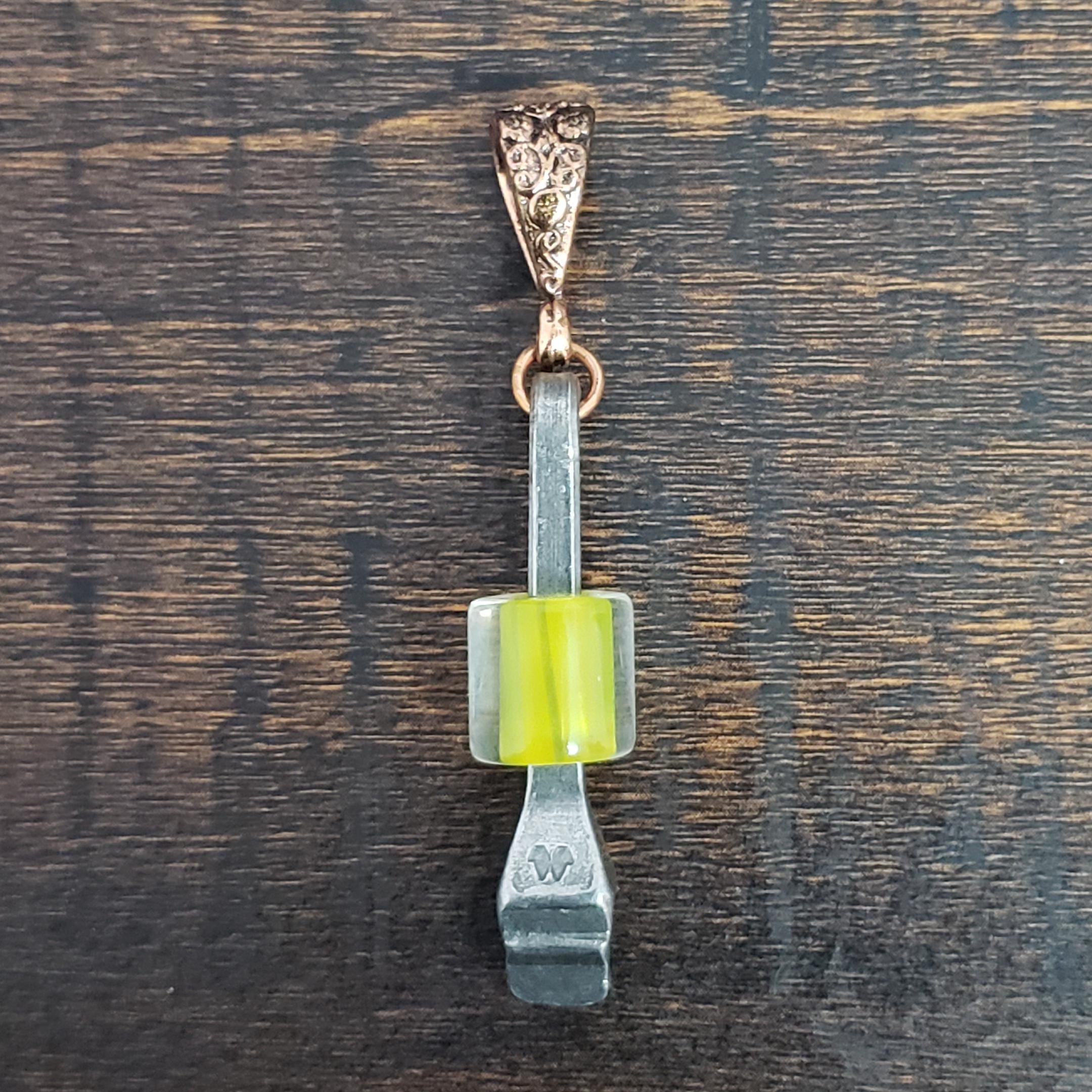 Horseshoe nail pendant with David Christensen furnace glass