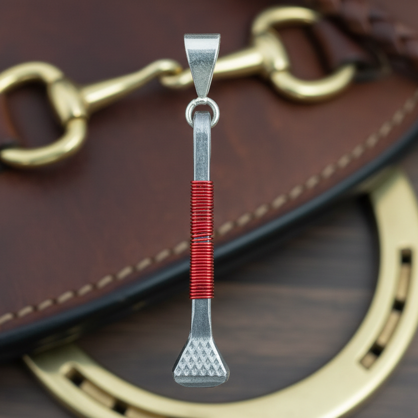 Horseshoe Nail Pendant Wire Wrapped in Vibrant Red