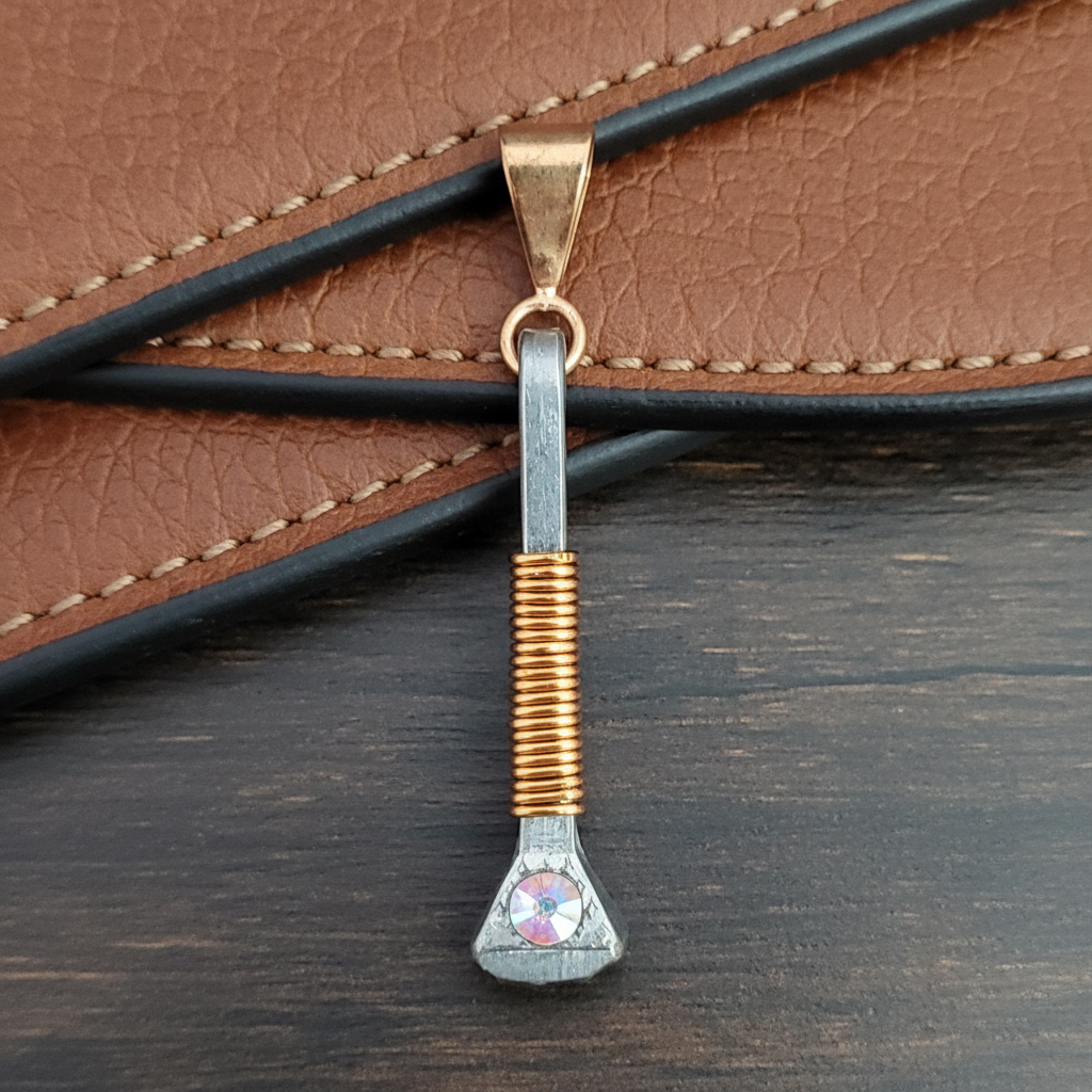 Horseshoe Nail Pendant Wire Wrapped In Copper