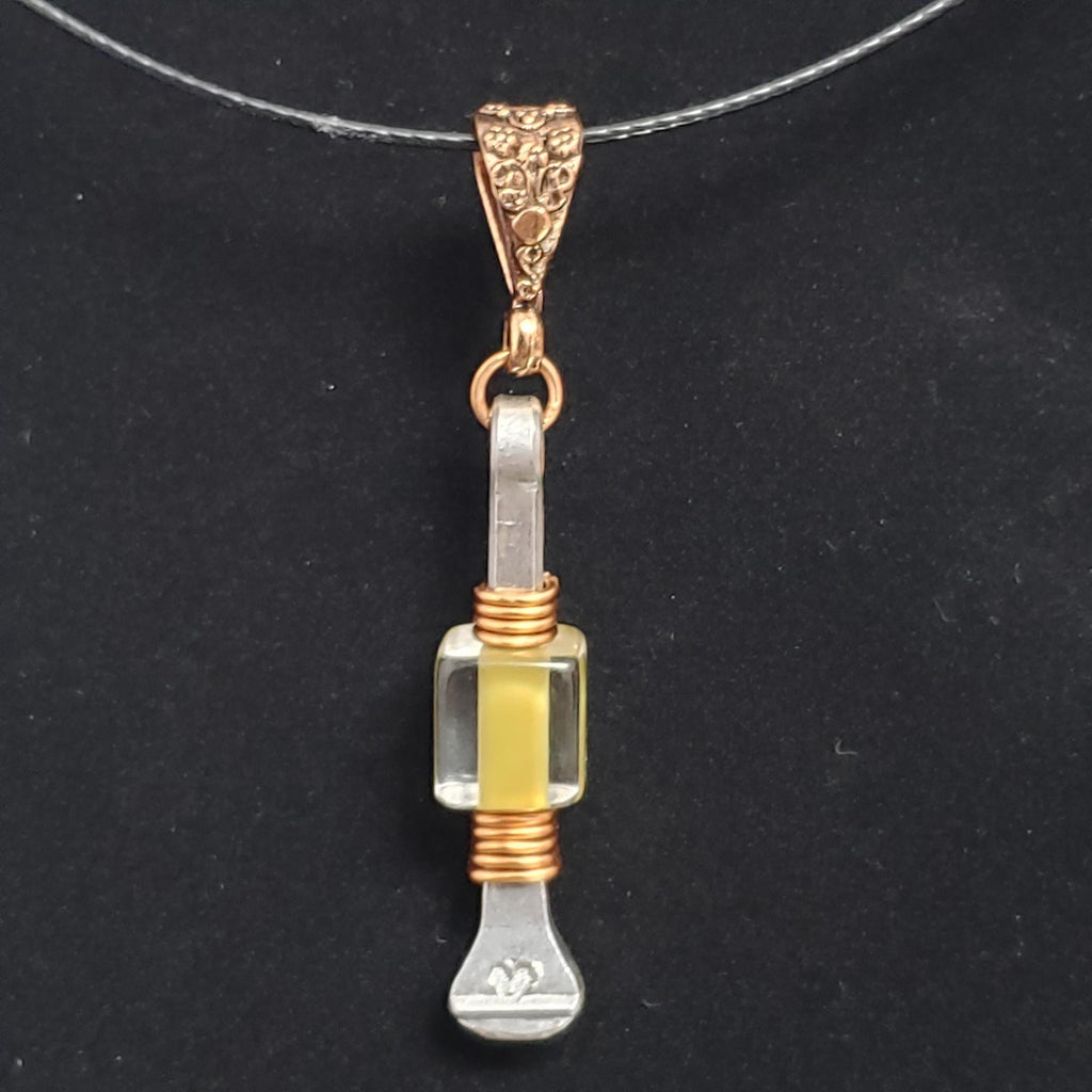 Handmade horseshoe nail pendant with David Christensen furnace glass and copper