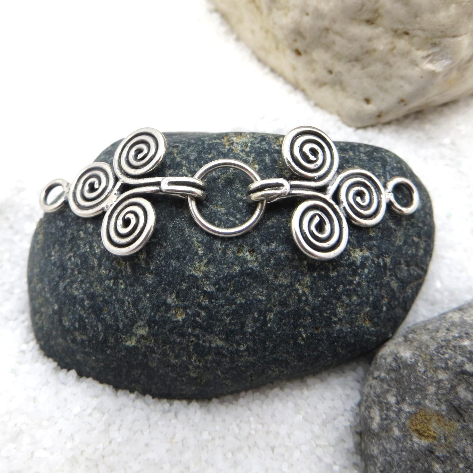 Sterling Silver Spiral Hook & Eye Clasp w/ ring, 38x12mm - MADE IN BALI - one set