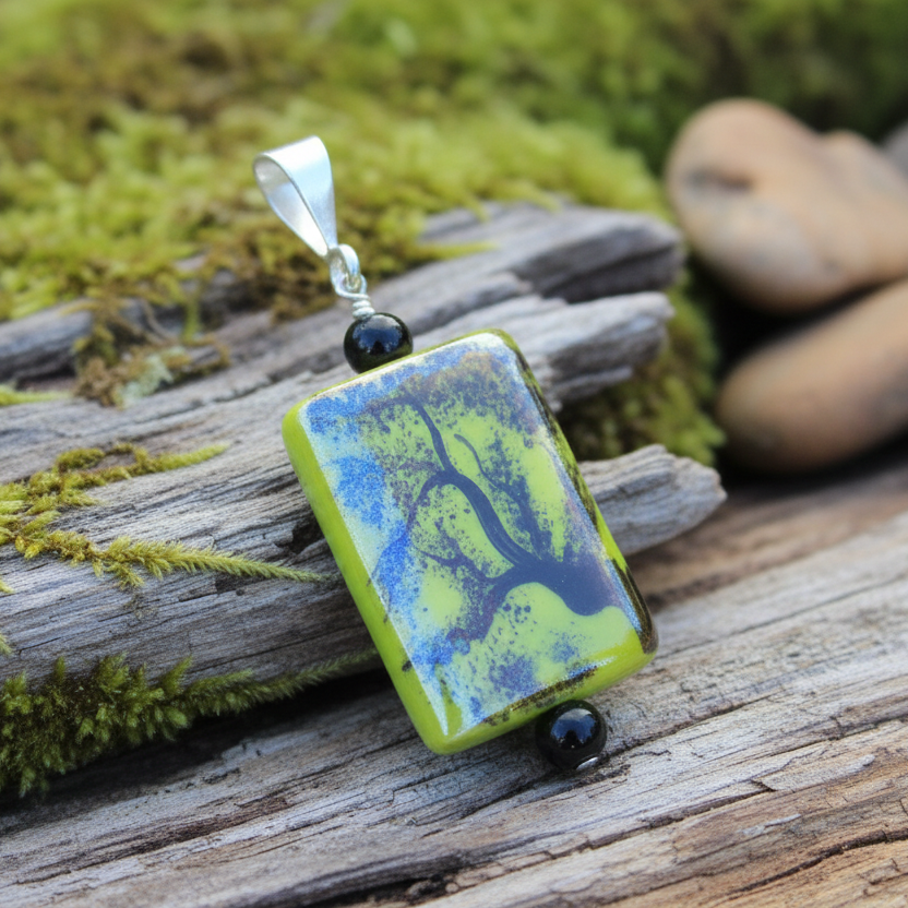 Hand Painted Porcelain Tree Pendant