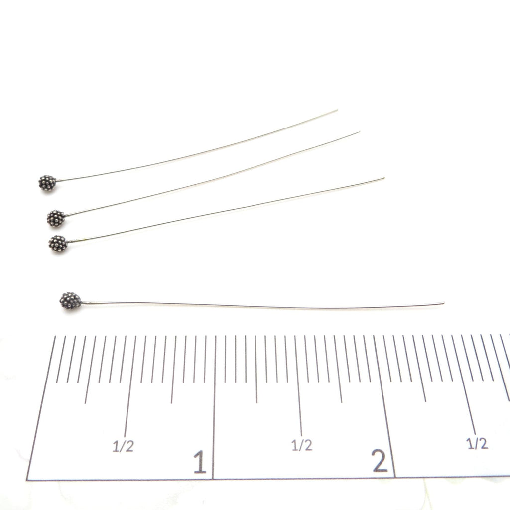 Bali Sterling Silver Headpins - 3mm Granulated Ball Head - 2.5 inch (65mm) Length - 6 Pieces
