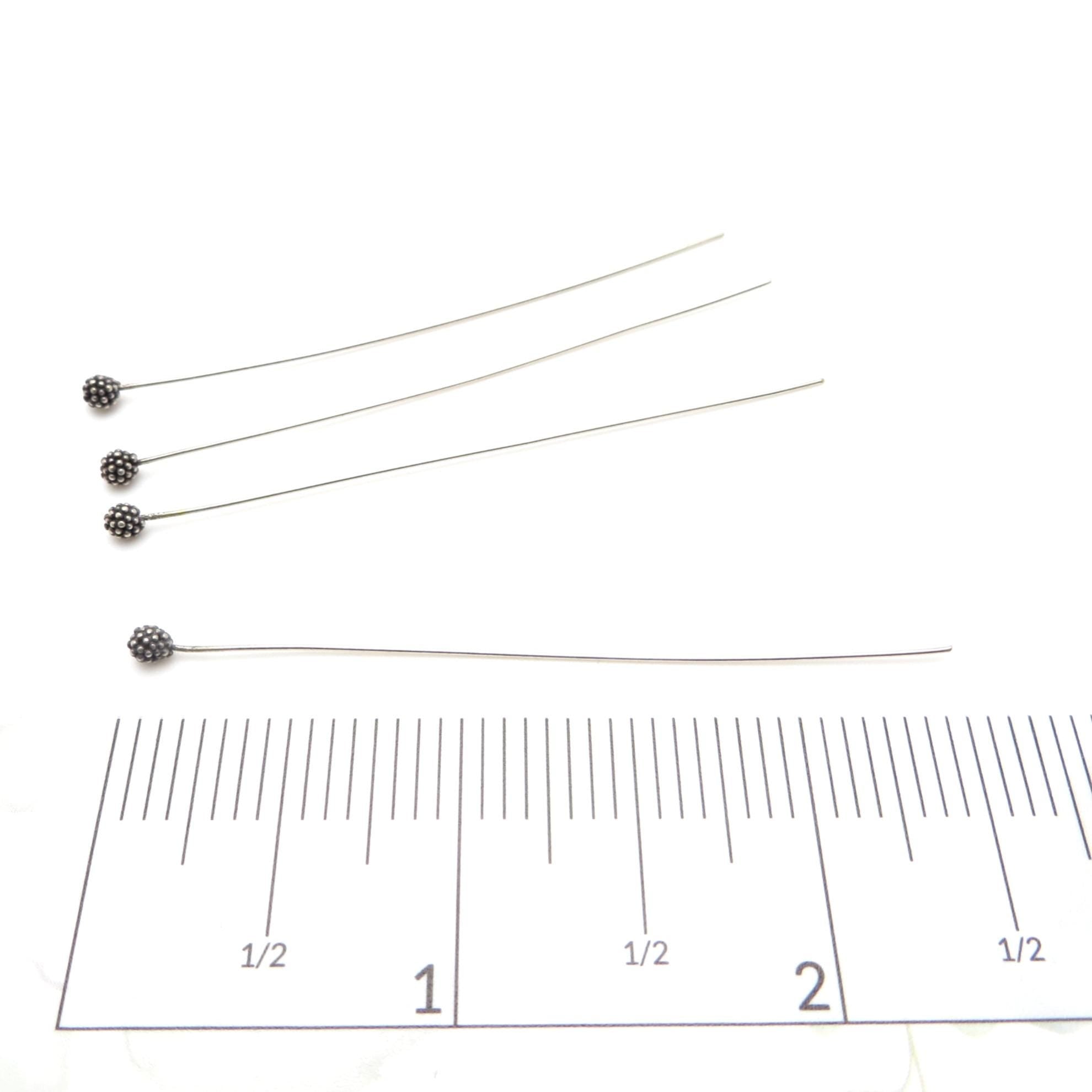 Bali Sterling Silver Headpins - 3mm Granulated Ball Head - 2.5 inch (65mm) Length - 6 Pieces
