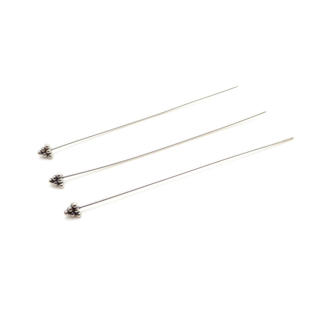 Bali Sterling Silver Headpins - 2.5 inch (65mm) Length - Pyramid Shape - 4 Pieces