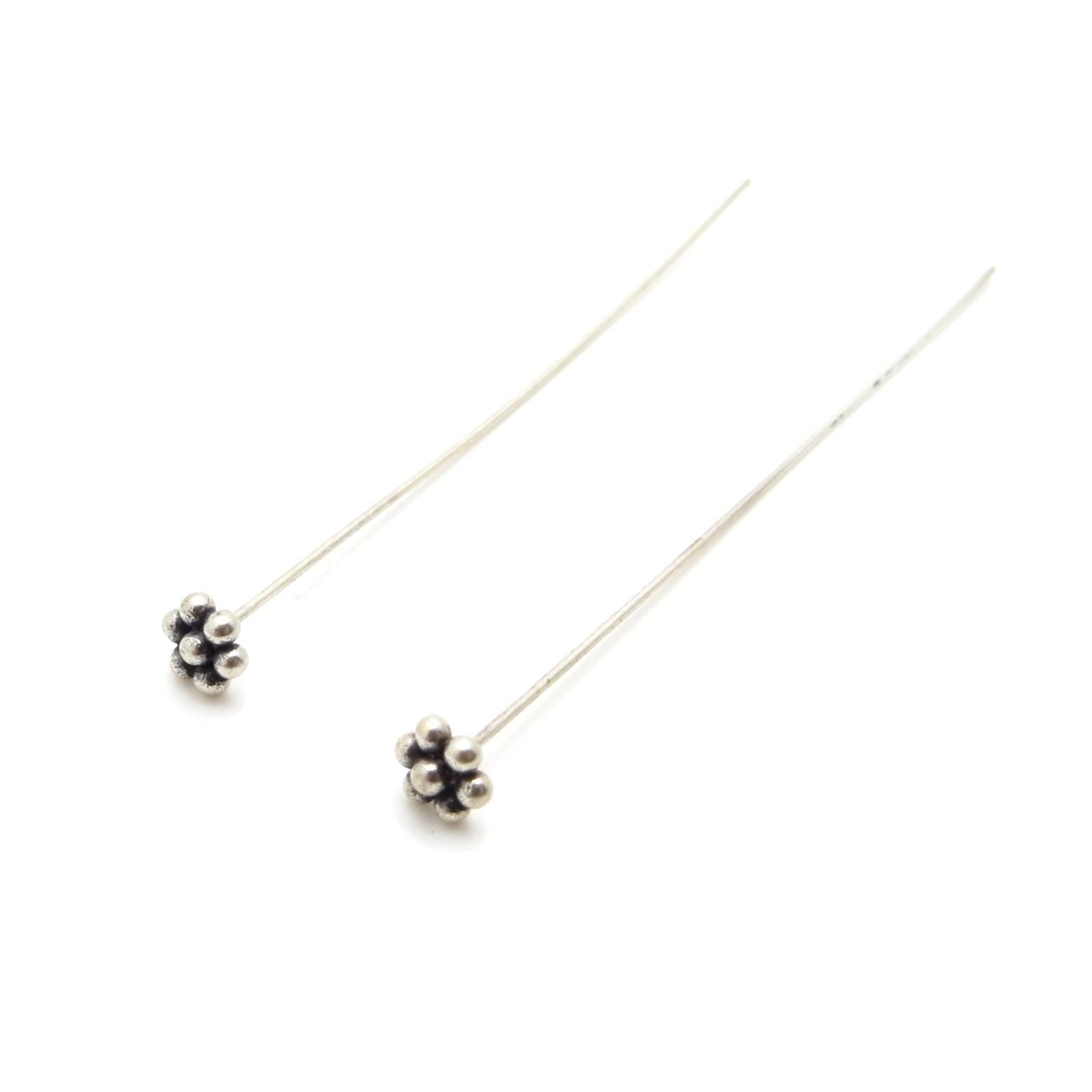 Sterling Silver Daisy Headpins – Bali Handmade Jewelry Findings (3 inch) - 20 gauge