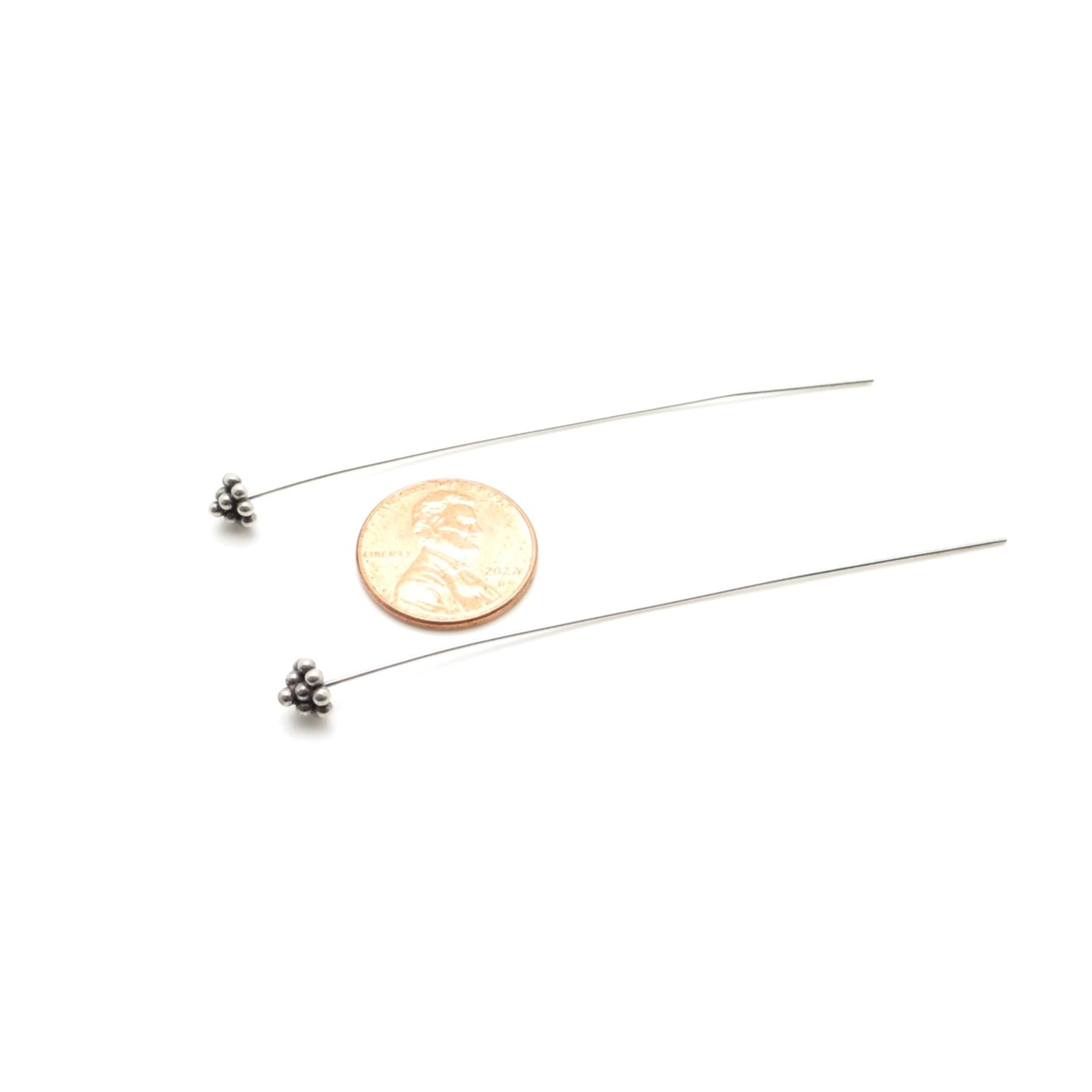 Bali Sterling Silver Headpins - 2.75 inch (70mm) Length - 2 or 4 Pieces - AB100