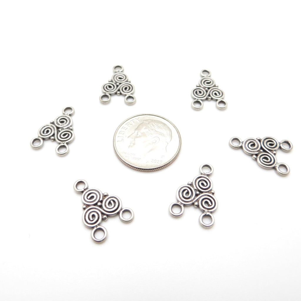3-Hole Spiral Bali Sterling Silver Connector - 11 x 16mm - 1 Piece