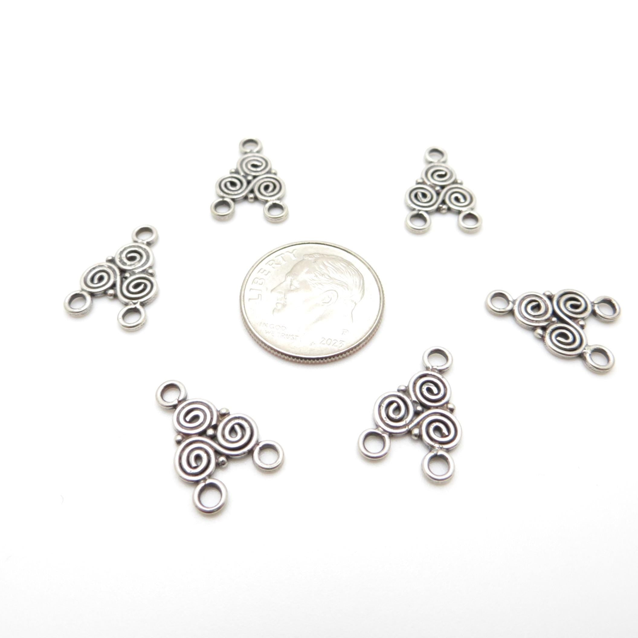 3-Hole Spiral Bali Sterling Silver Connector - 11 x 16mm - 1 Piece