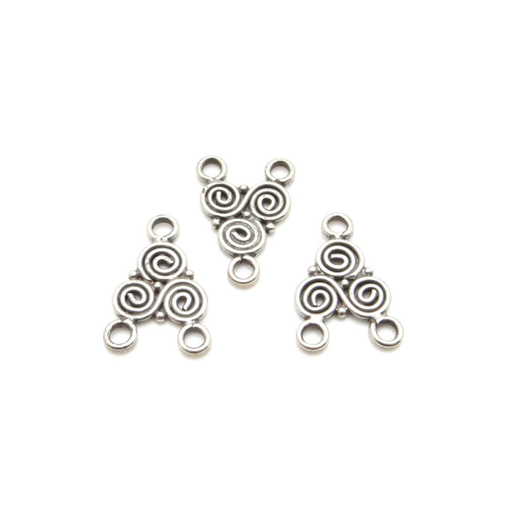 3-Hole Spiral Bali Sterling Silver Connector - 11 x 16mm - 1 Piece