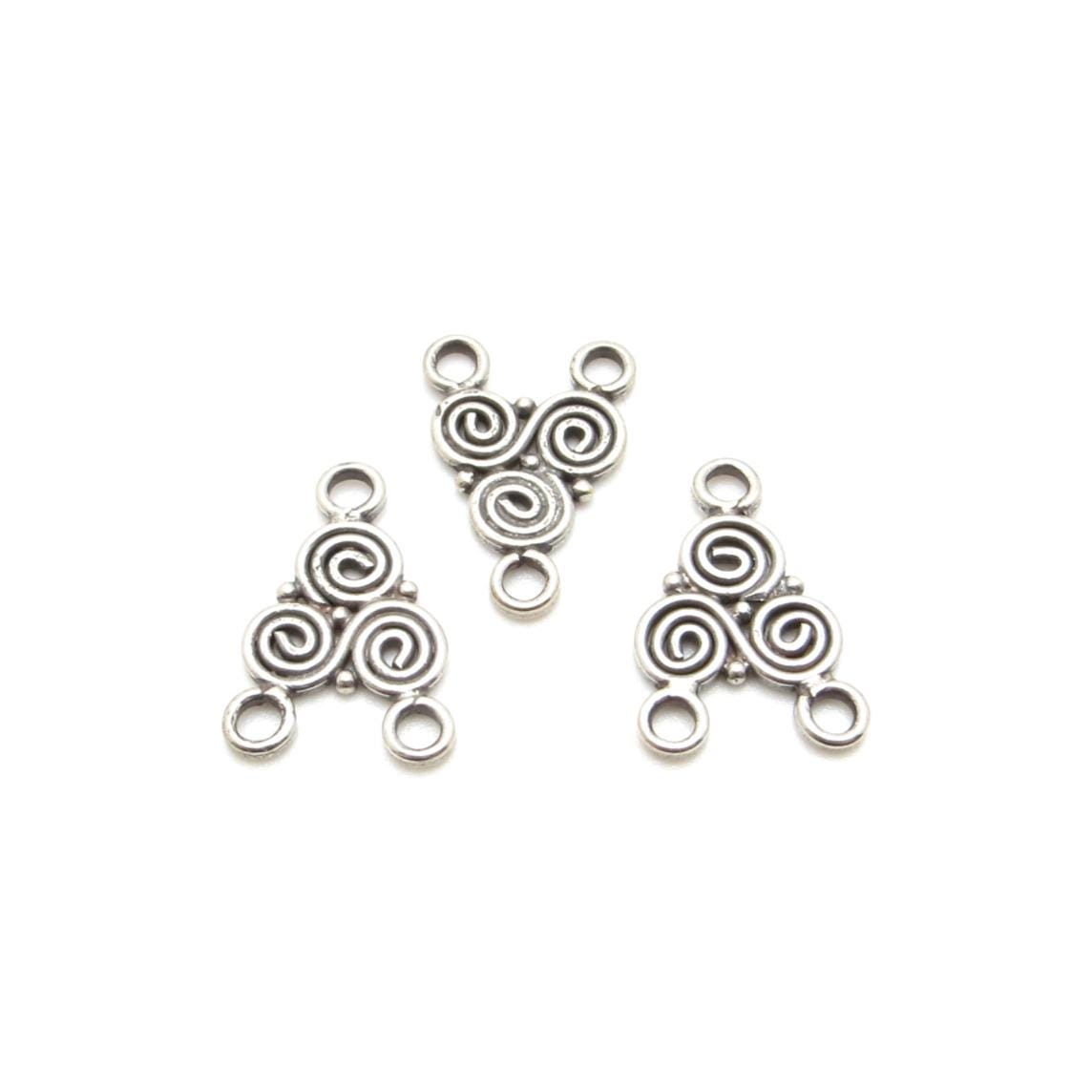 3-Hole Spiral Bali Sterling Silver Connector - 11 x 16mm - 1 Piece