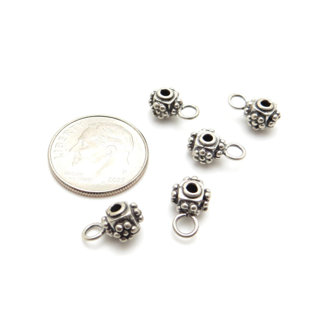 Bali Sterling Silver Granulated Bail Bead - Daisy Design - 6 x 5 x 10mm