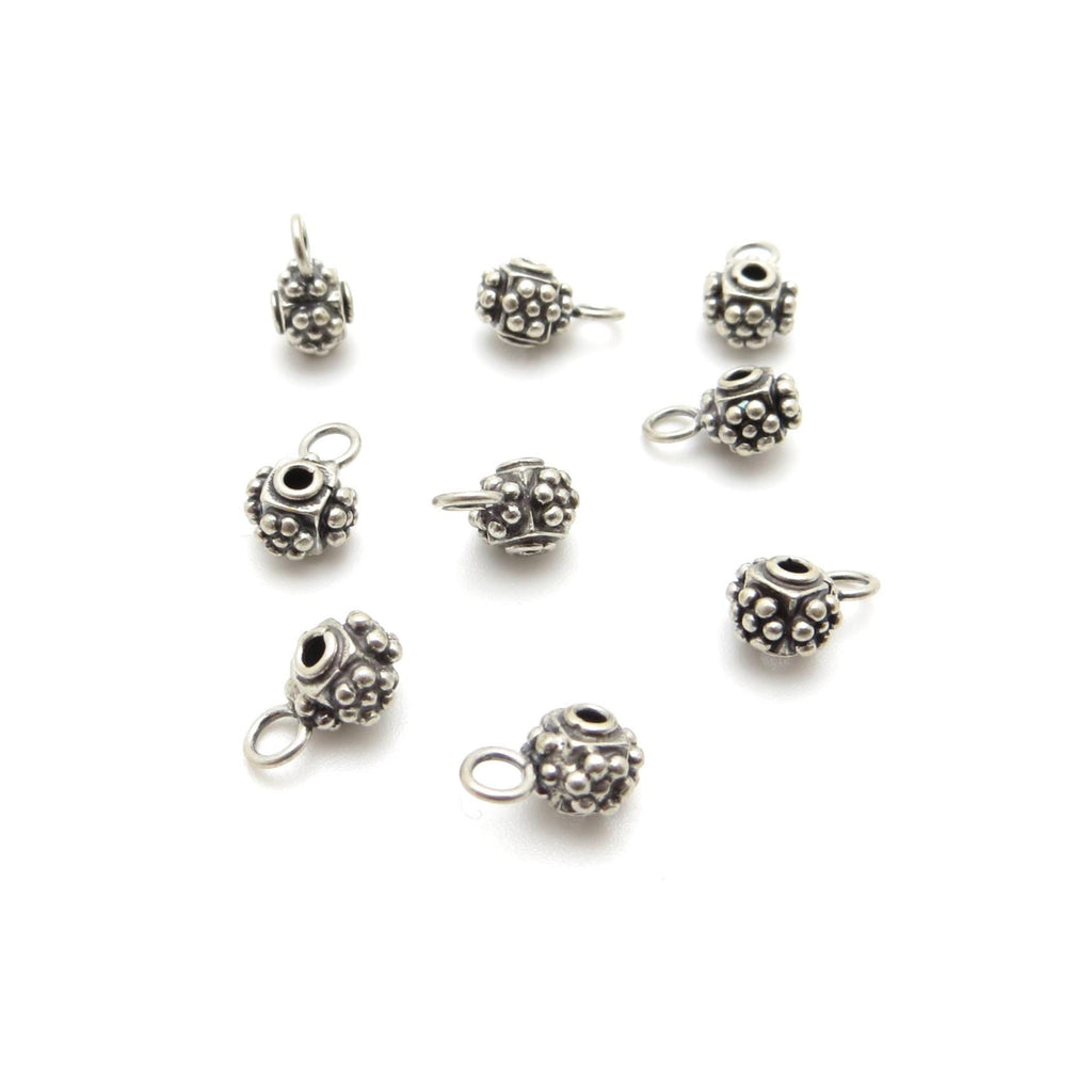 Bali Sterling Silver Granulated Bail Bead - Daisy Design - 6 x 5 x 10mm