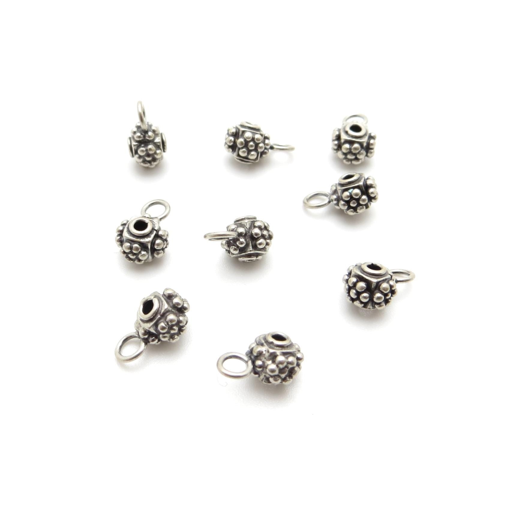 Bali Sterling Silver Granulated Bail Bead - Daisy Design - 6 x 5 x 10mm