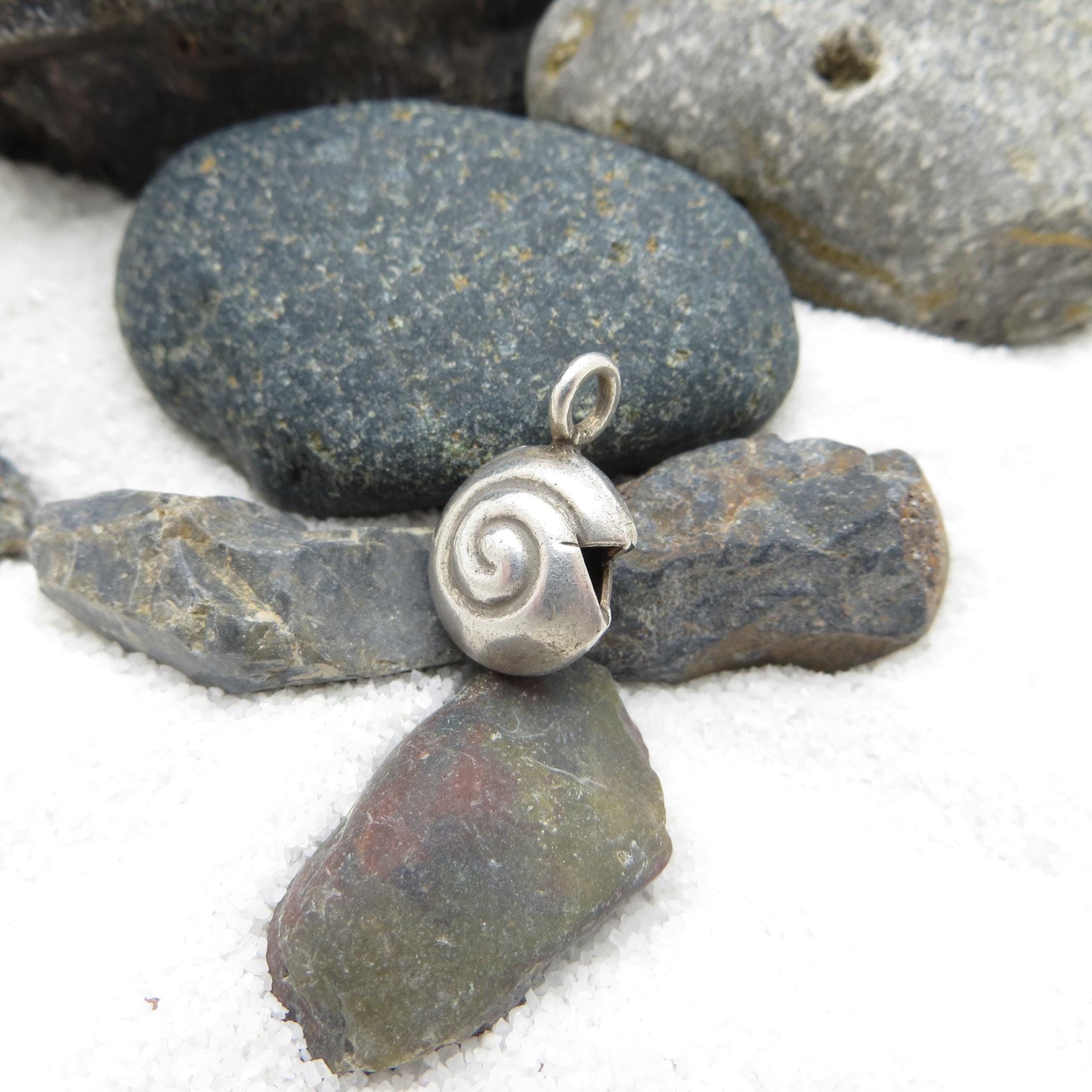 Karen Hill Tribe Silver Spiral Shell Charm - 17x12x7mm