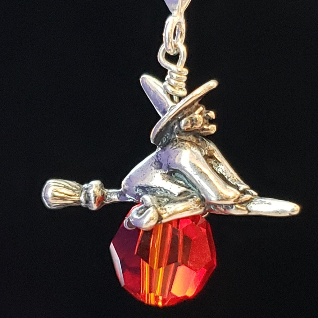 Witch Pendant, Sterling Silver and Swarovski Crystal