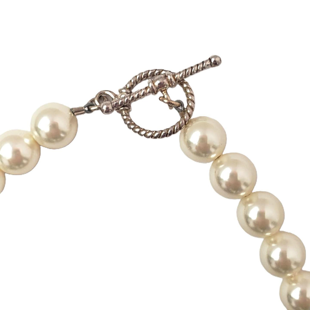 White Swarovski Pearl Necklace With Sterling Silver Toggle