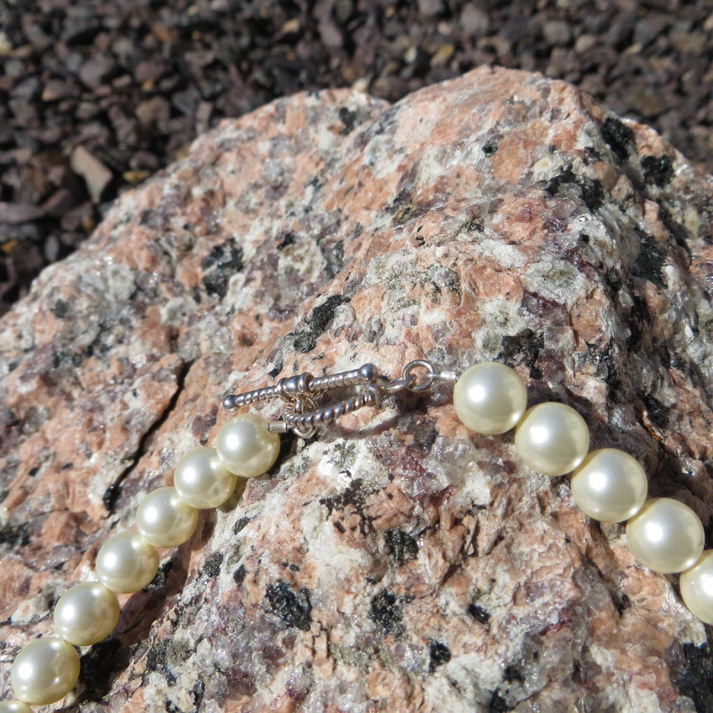 White Swarovski Pearl Necklace With Sterling Silver Toggle
