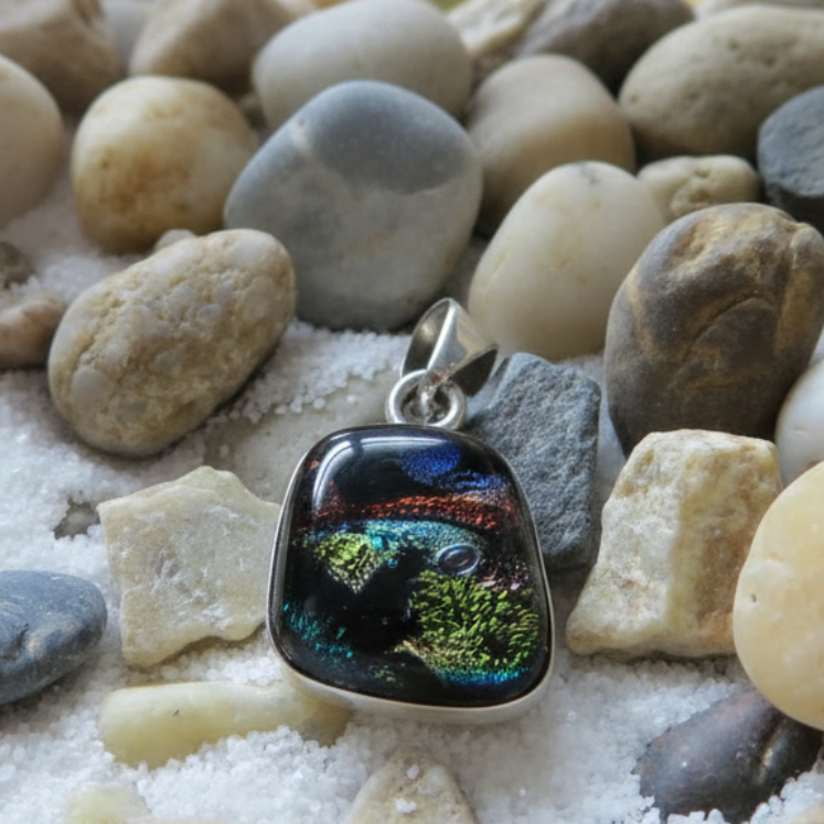 Dichroic Fused Glass Pendant Set in Sterling Silver