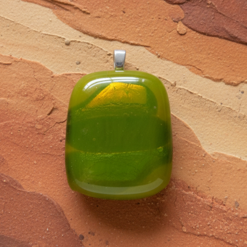 Bold Green and Yellow Dichroic Glass Pendant