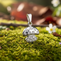 Sterling Silver Mushroom Pendant with Cubic Zirconia – Nature Inspired