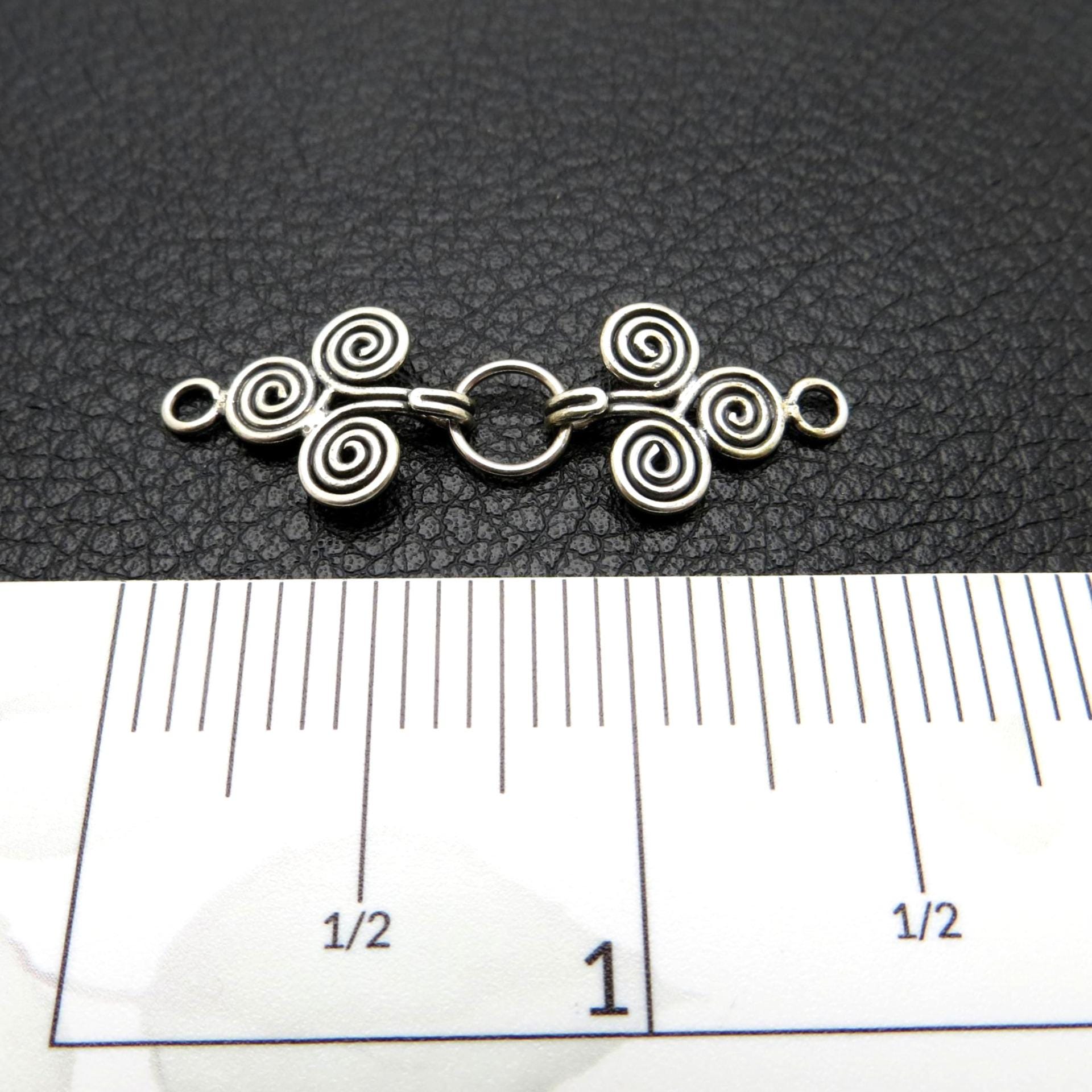 Sterling Silver Spiral Hook & Eye Clasp w/ ring, 38x12mm - MADE IN BALI - one set