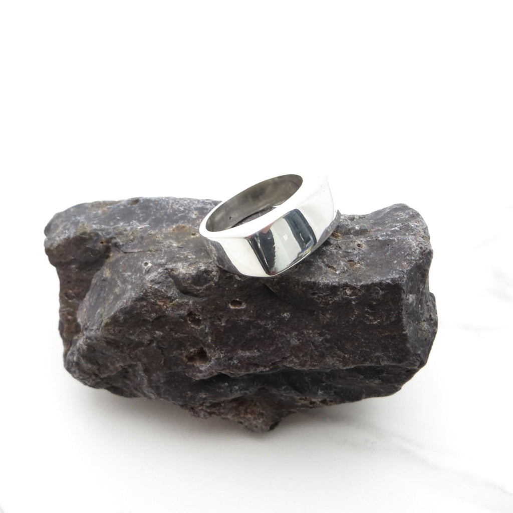 Sterling Silver Engravable Ring - Curved Rectangular Face -Size 7.75