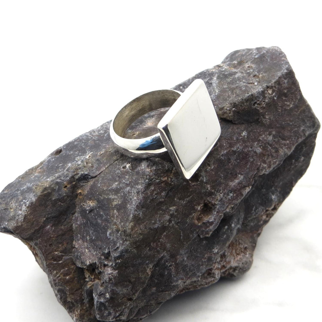 Sterling Silver Engravable Ring - 14mm Square Face - Solid Band - Size 5 - .925