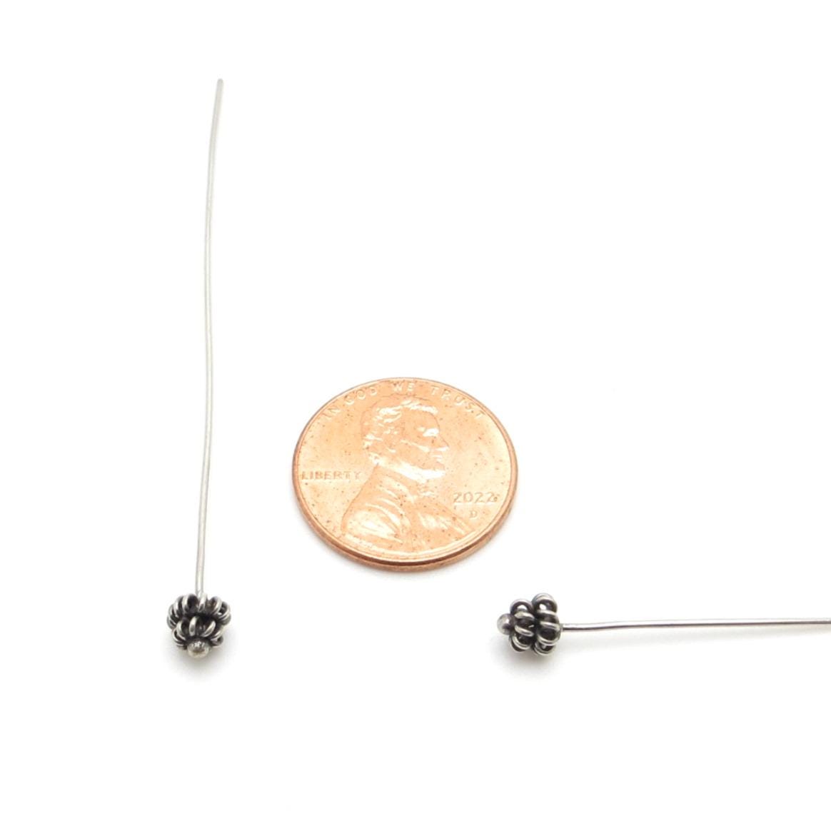Bali Sterling Silver Headpins - 2.5 inch (65mm) Length - 4 Pieces