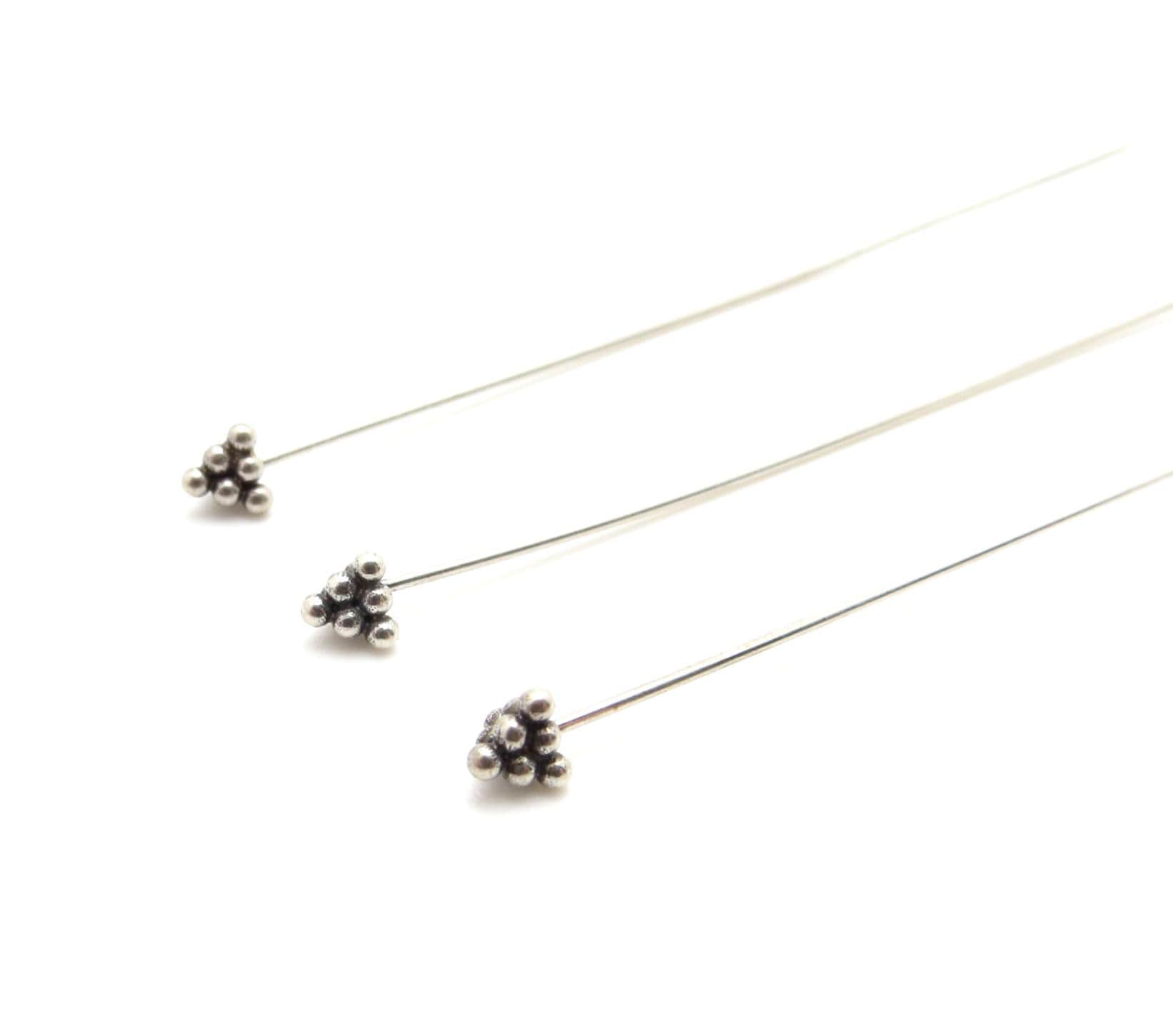 Bali Sterling Silver Headpins - 2.5 inch (65mm) Length - Pyramid Shape - 4 Pieces