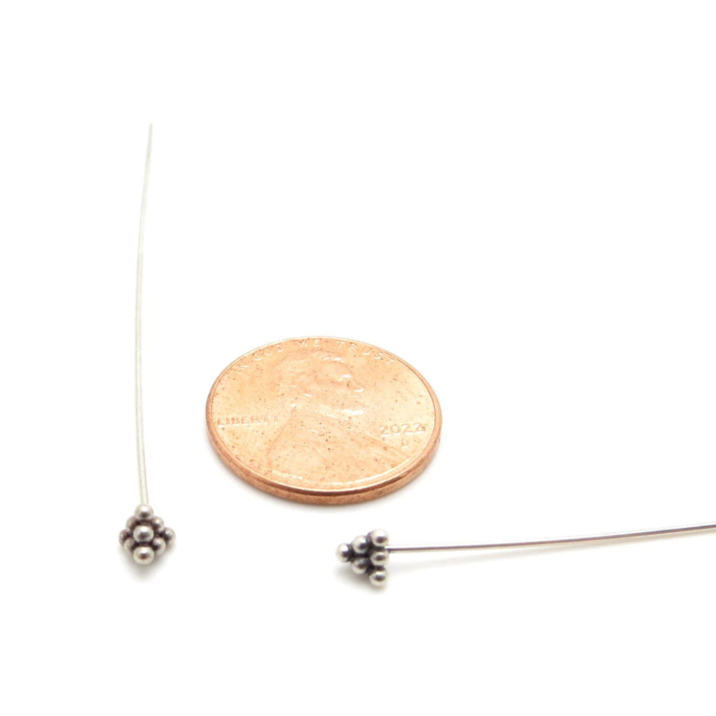 Bali Sterling Silver Headpins - 2.5 inch (65mm) Length - Pyramid Shape - 4 Pieces