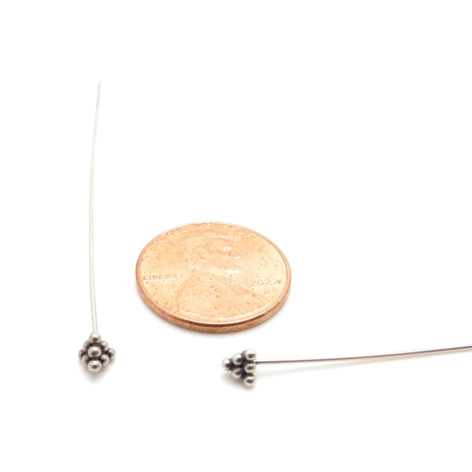 Bali Sterling Silver Headpins - 2.5 inch (65mm) Length - Pyramid Shape - 4 Pieces